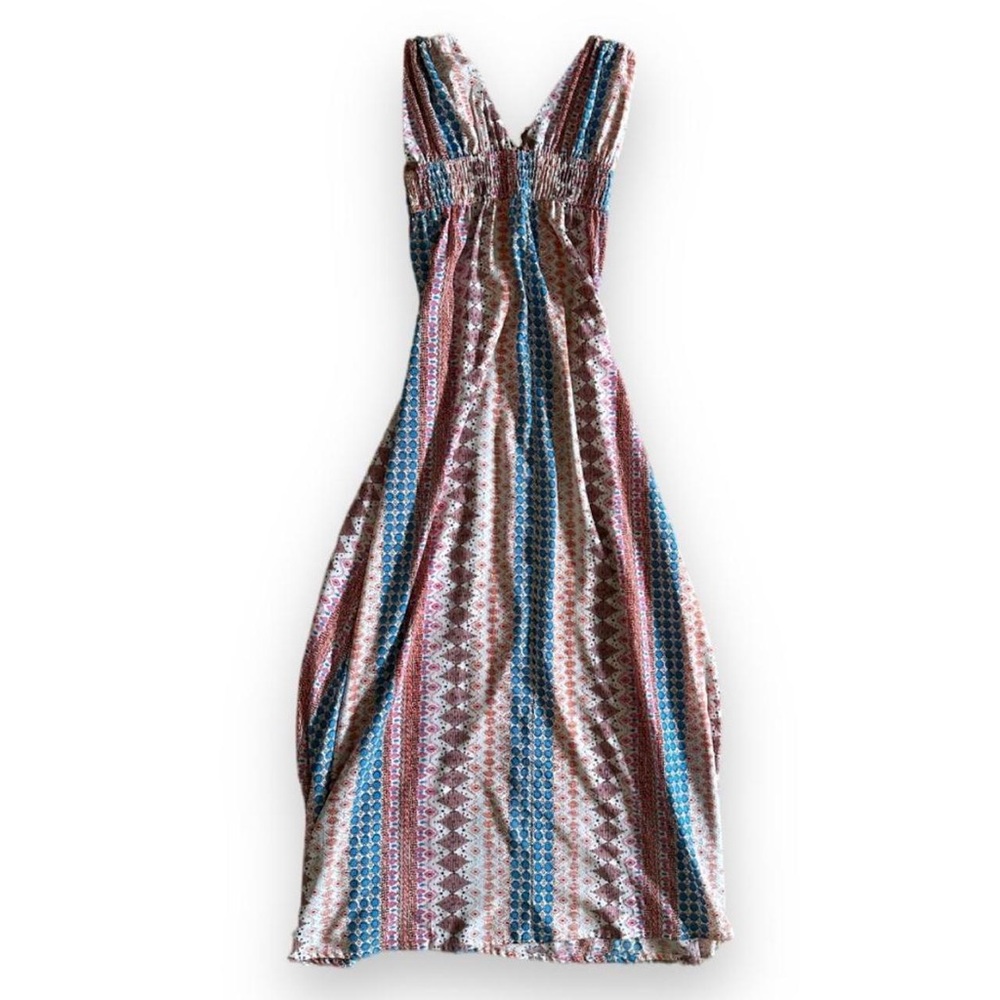 Lulu’s Maxin' Relaxin' Blue Multi Print Sleeveless Tie-Strap Maxi Dress size XS